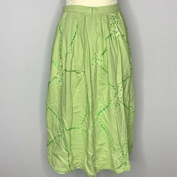 Beau Bois Linen Blend Midi Circle Skirt L Green - Picture 4 of 5
